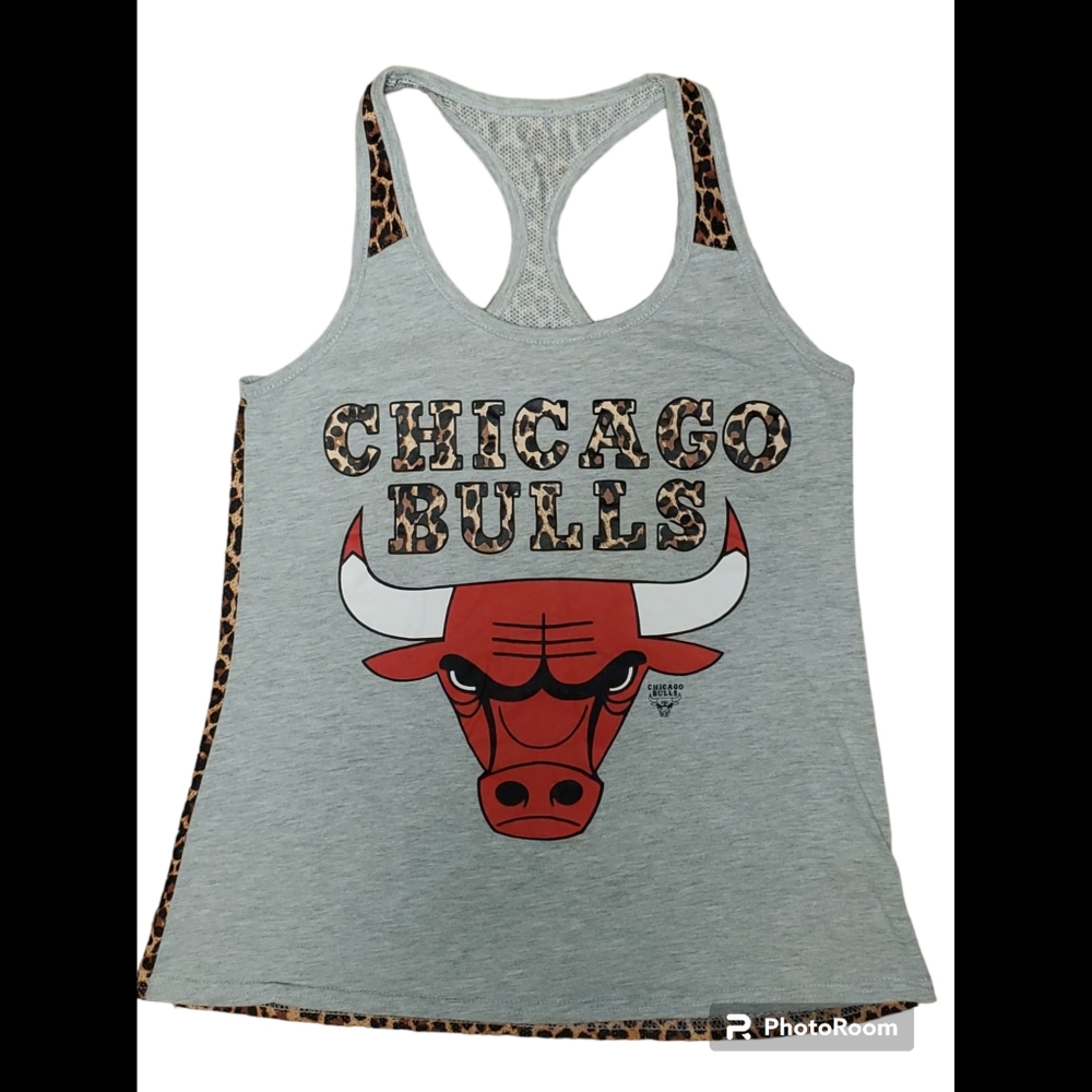 Chicago Bulls Graphic Tank Top Grey & Cheetah Print Size Small